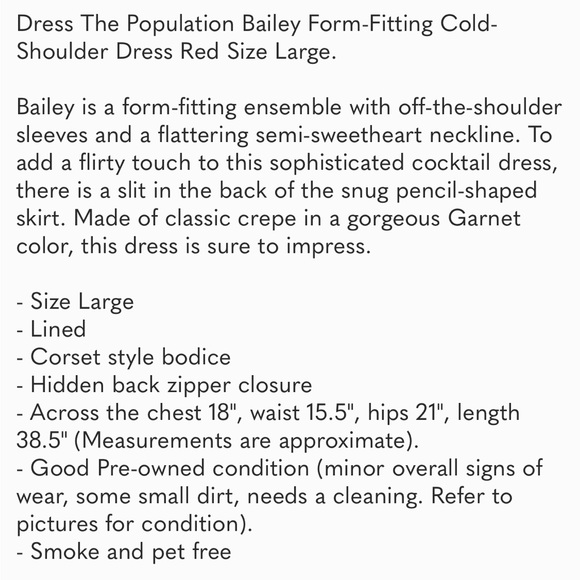 Dress The Population Bailey Form-Fitting Cold-Shoulder Dress Red Size Large. - Picture 2 of 10